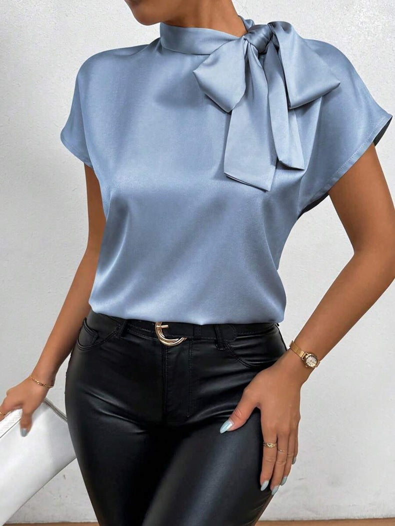 Damen Elegantes Satinoberteil mit Schleife Drune