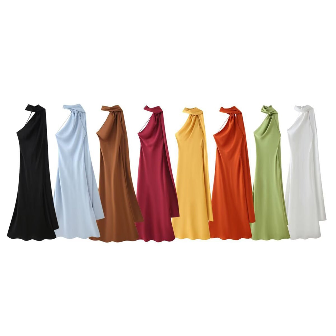 Damen Maxikleid mit asymmetrischem Schnitt und fließendem Stoff Drune