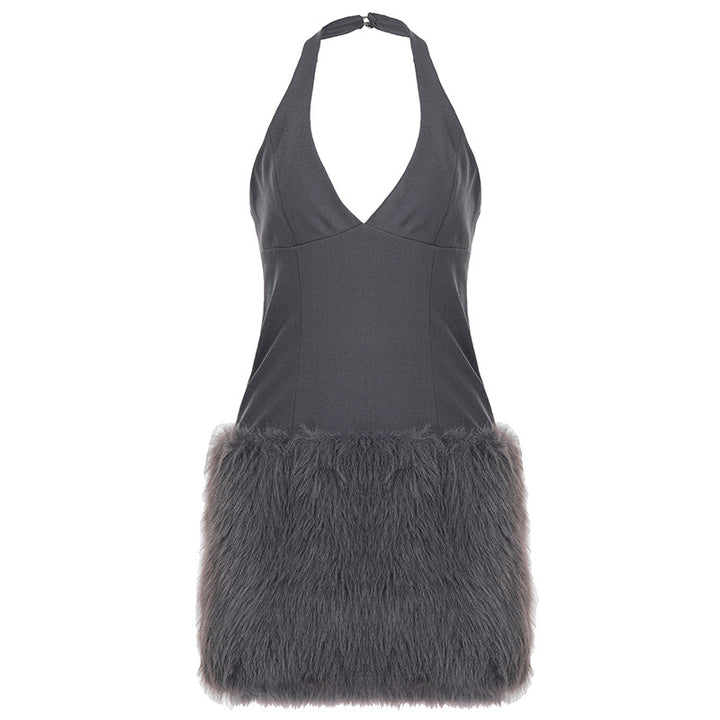 Damen elegantes Abendkleid mit gefüttertem Fellbesatz Drune