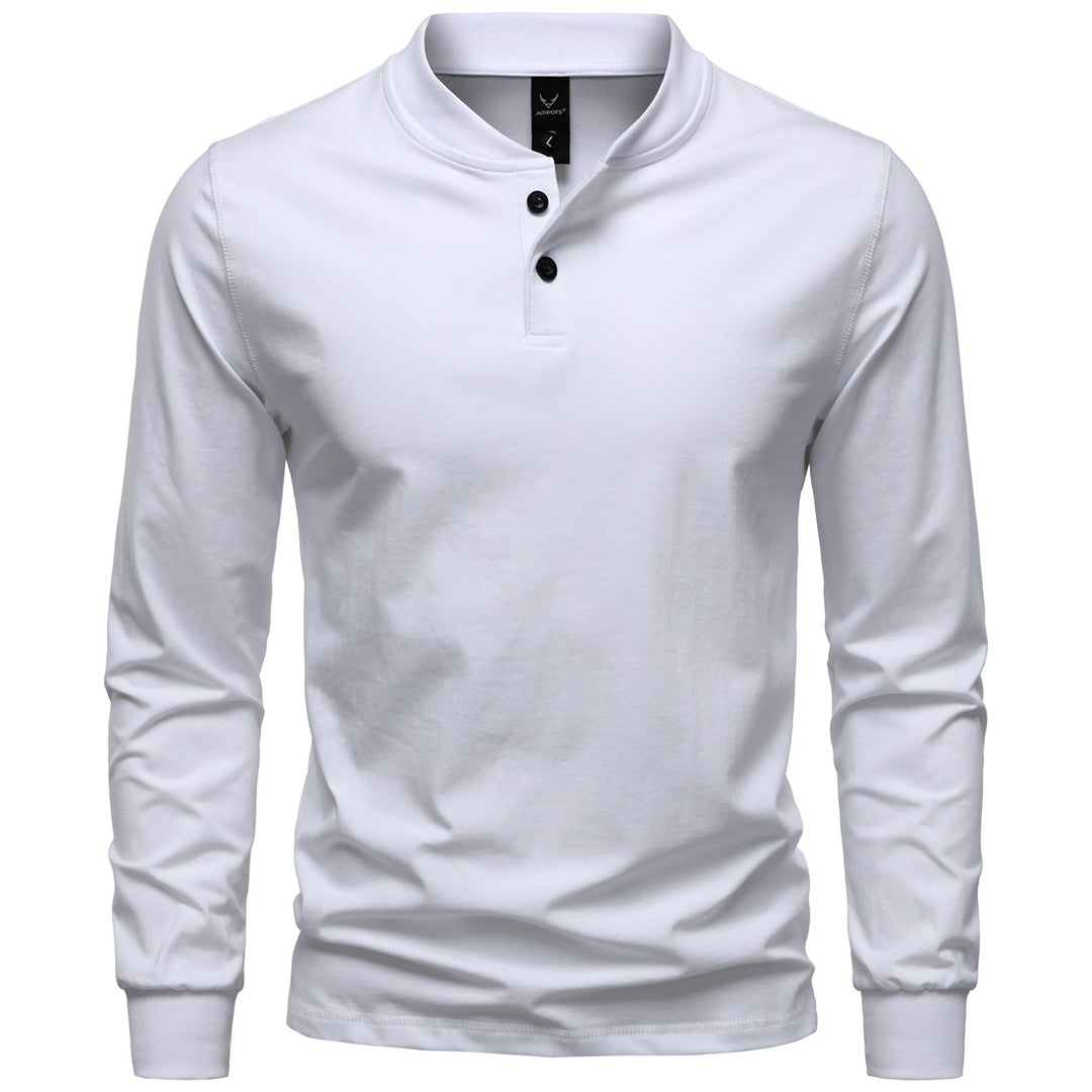 Herren Langarm-Henleyshirt mit Stehkragen und zweifacher Knopfleiste, Slim Fit, Baumwoll-Mix Drune