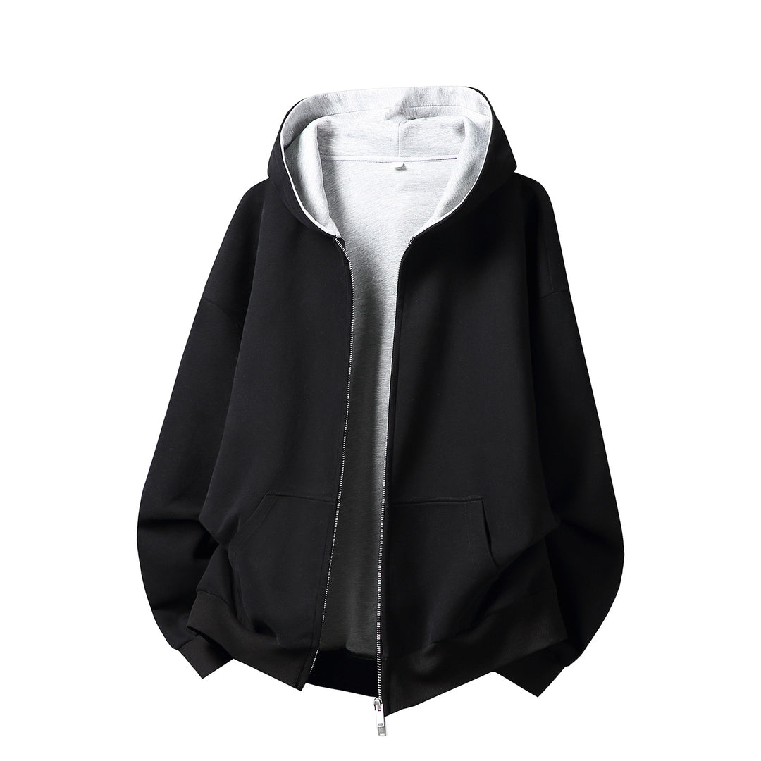 Unisex Oversize-Kapuzenjacke mit kontrastiertem Innenfutter und tiefer Kängurutasche Drune