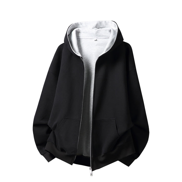 Unisex Oversize-Zipjacke im Boxy‑Schnitt mit zweilagiger Kapuze und Kängurutasche Drune