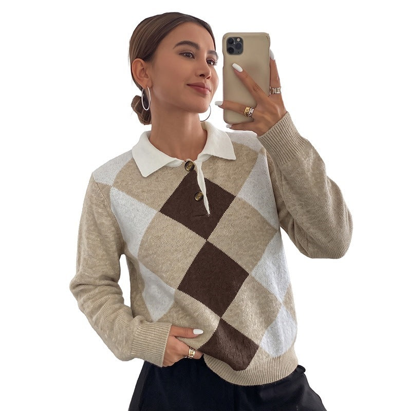 Damen Modischer Pullover mit Rautenmuster Drune