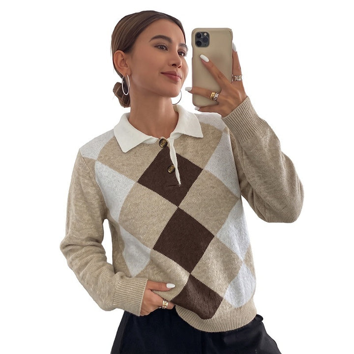 Damen Modischer Pullover mit Rautenmuster Drune