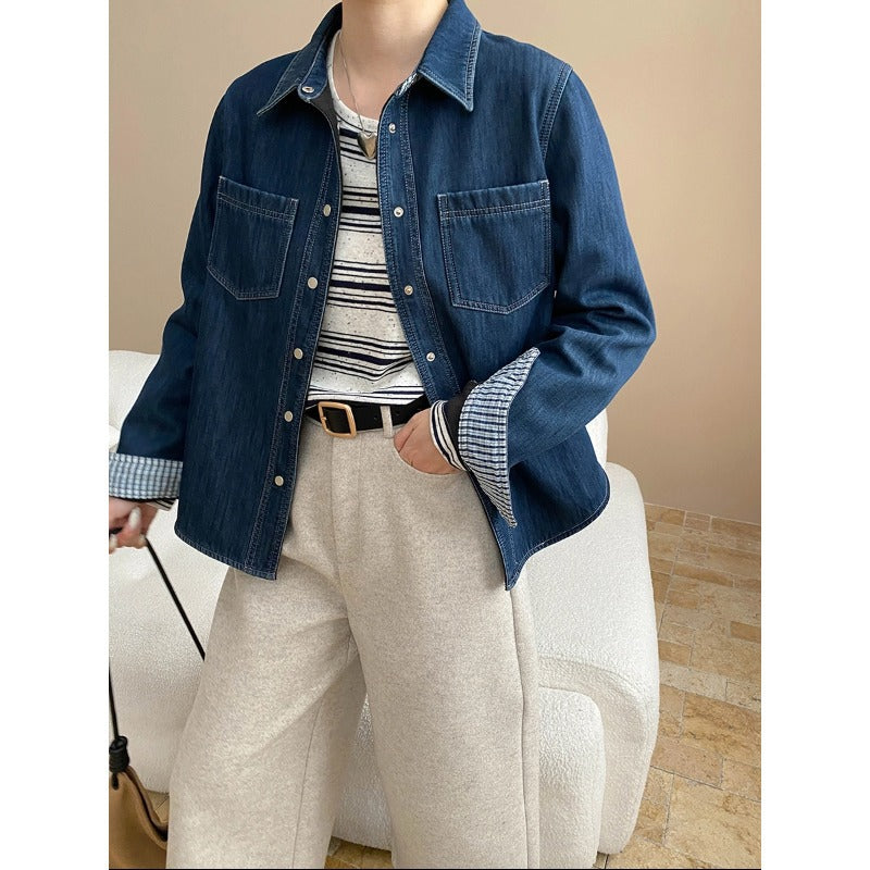 Damen lässige Denimjacke mit praktischen aufgesetzten Taschen Drune