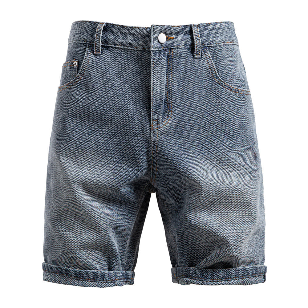 Herren nan Jeansshorts mit Umschlag, mittelhoher Bund und klassischer Taschenaufteilung Drune