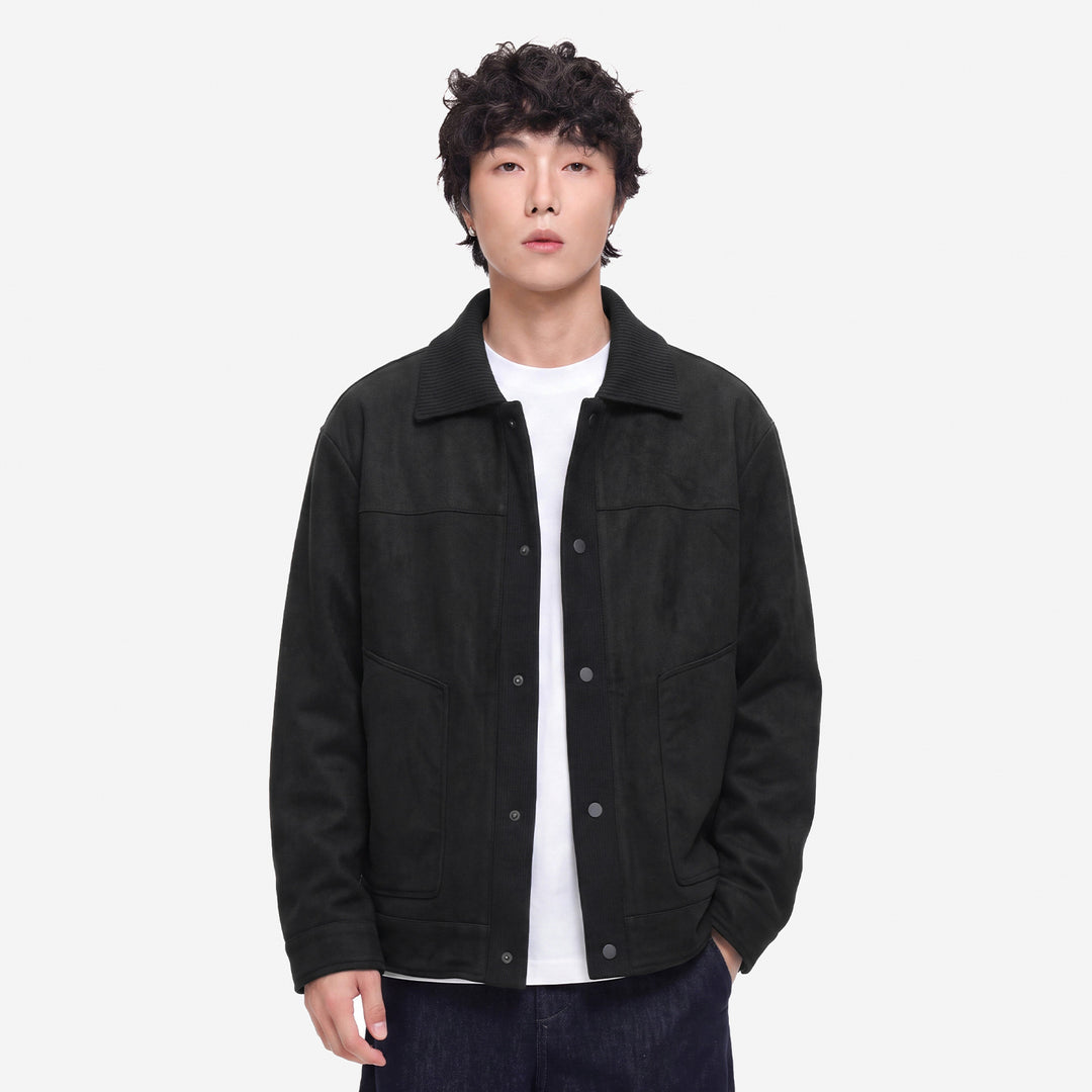 Herren Overshirt-Jacke im Wildlederlook mit Rippkragen und Druckknopfleiste Drune