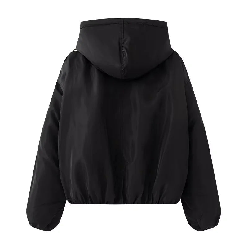 Damen nan leichte Kapuzen-Bomberjacke mit Kontraststreifen, elastischem Saum und praktischen Eingrifftaschen Drune