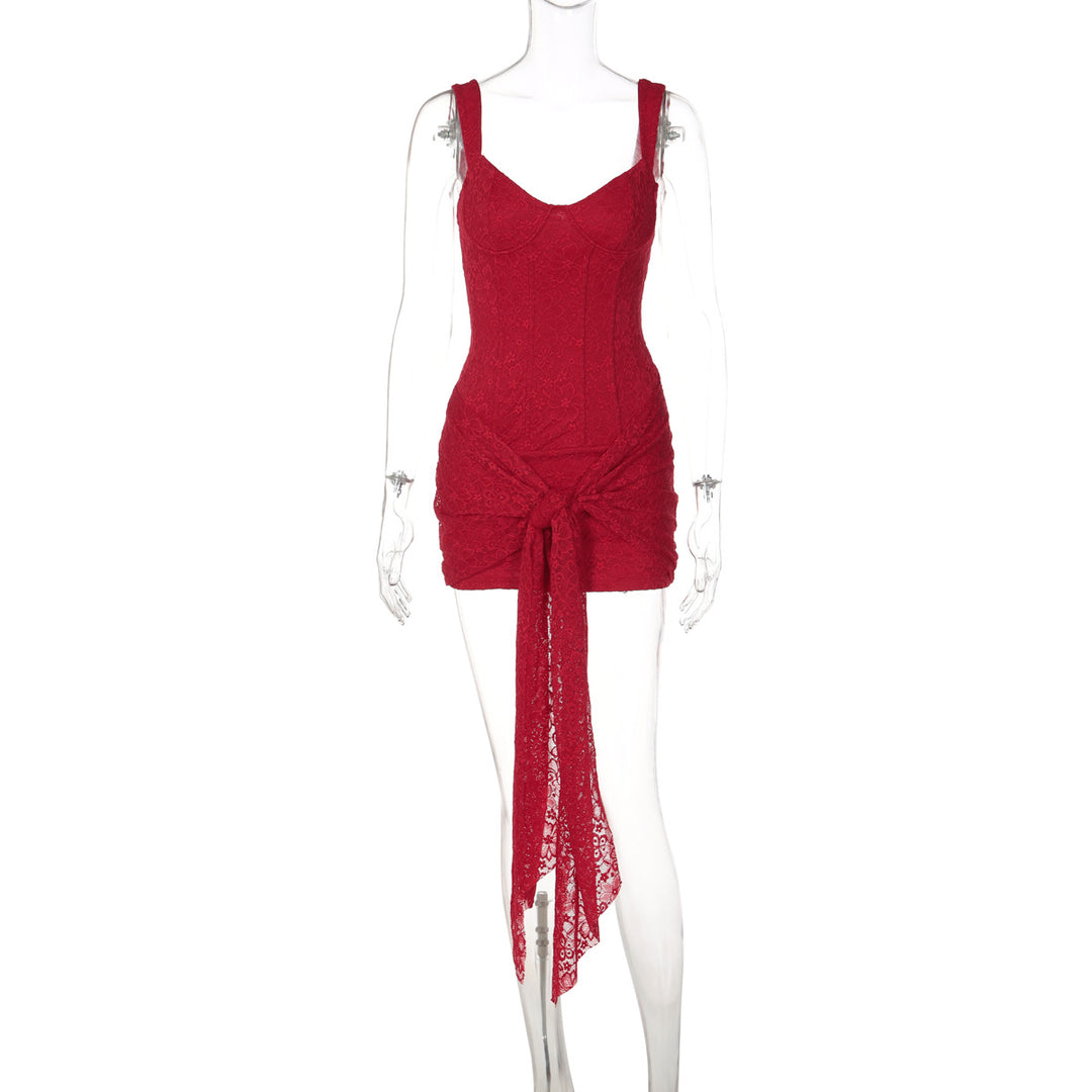 Damen Elegantes Kleid mit Spitzenverzierungen und Raffungsdetails Drune