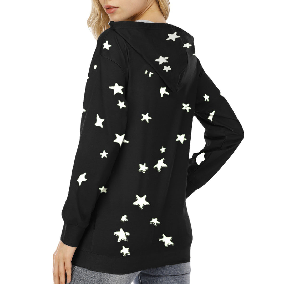 Damen Oversize-Kapuzenpullover aus weichem Baumwollmix mit Sternenprint Drune