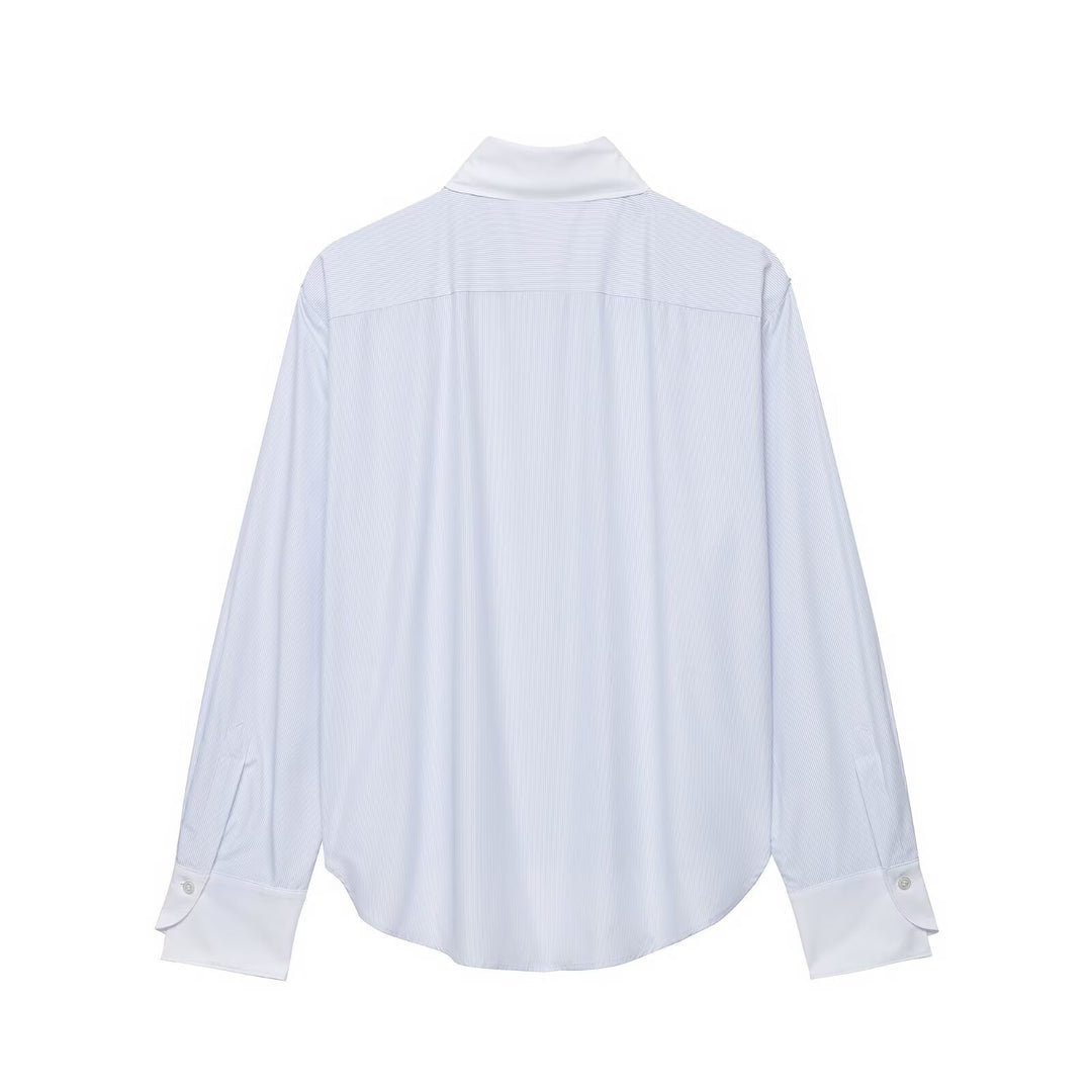 Damen Oversize-Hemdbluse mit Kontrastkragen, Manschetten und Froschknopf-Detail Drune