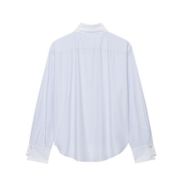 Damen Oversize-Hemdbluse mit Kontrastkragen, Manschetten und Froschknopf-Detail Drune