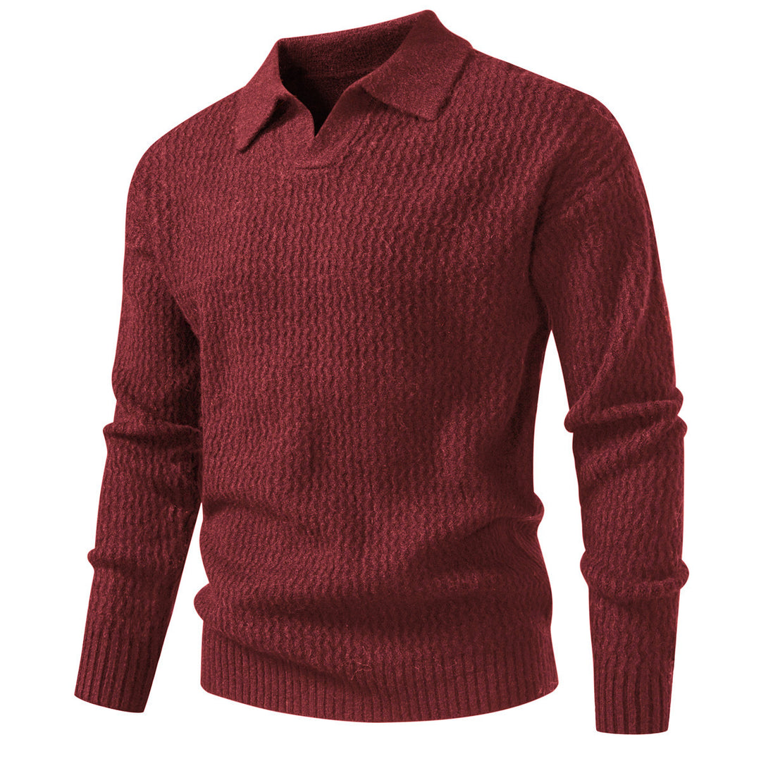 Herren Polokragen-Feinstrickpullover mit strukturierter Wellenoptik und geripptem Saum Drune