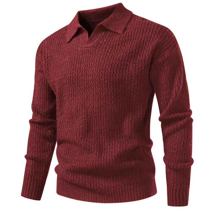 Herren Polokragen-Feinstrickpullover mit strukturierter Wellenoptik und geripptem Saum Drune