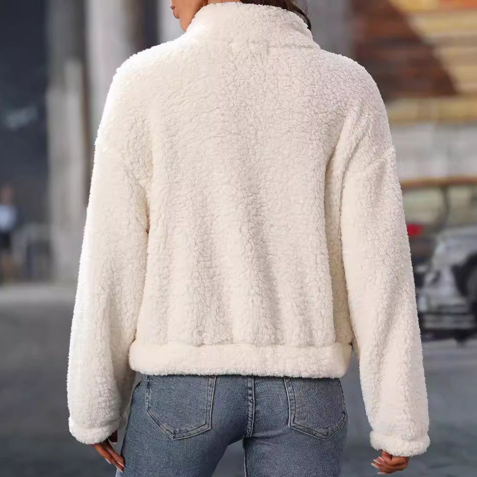 Damen Kuscheliger Fleece-Pullover mit hohem Kragen und praktischen Taschen Drune