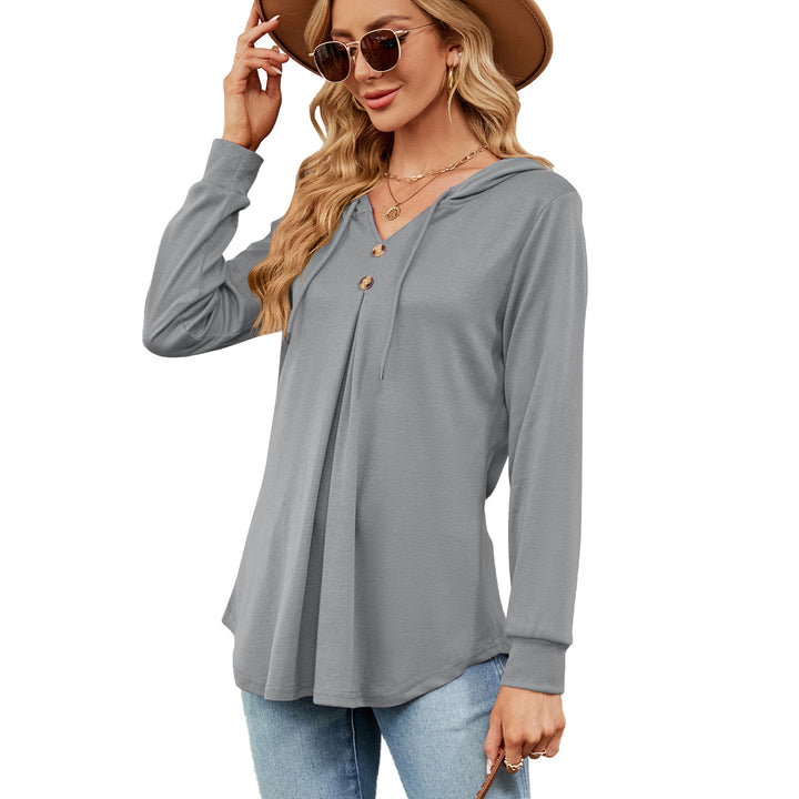 Damen Viskose Hoodie mit Knopfleiste und asymmetrischem Saum Drune