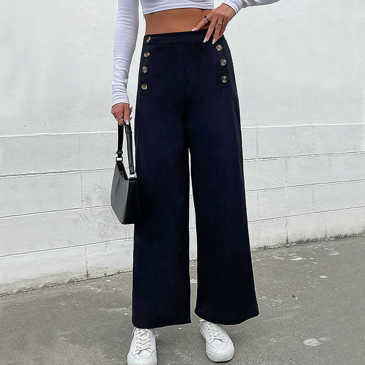 Damen High‑Waist Palazzo‑Hose mit maritim inspirierter Zierknopfleiste und weitem Bein Drune
