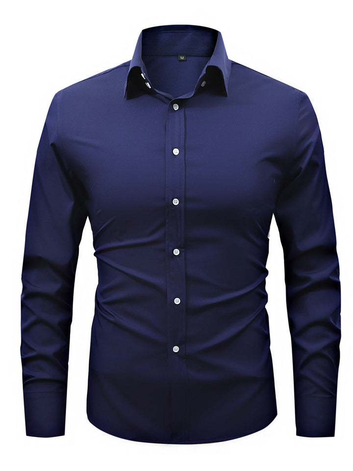 Men's  slim fit long sleeve stretch cotton dress shirt with spread collar Drune