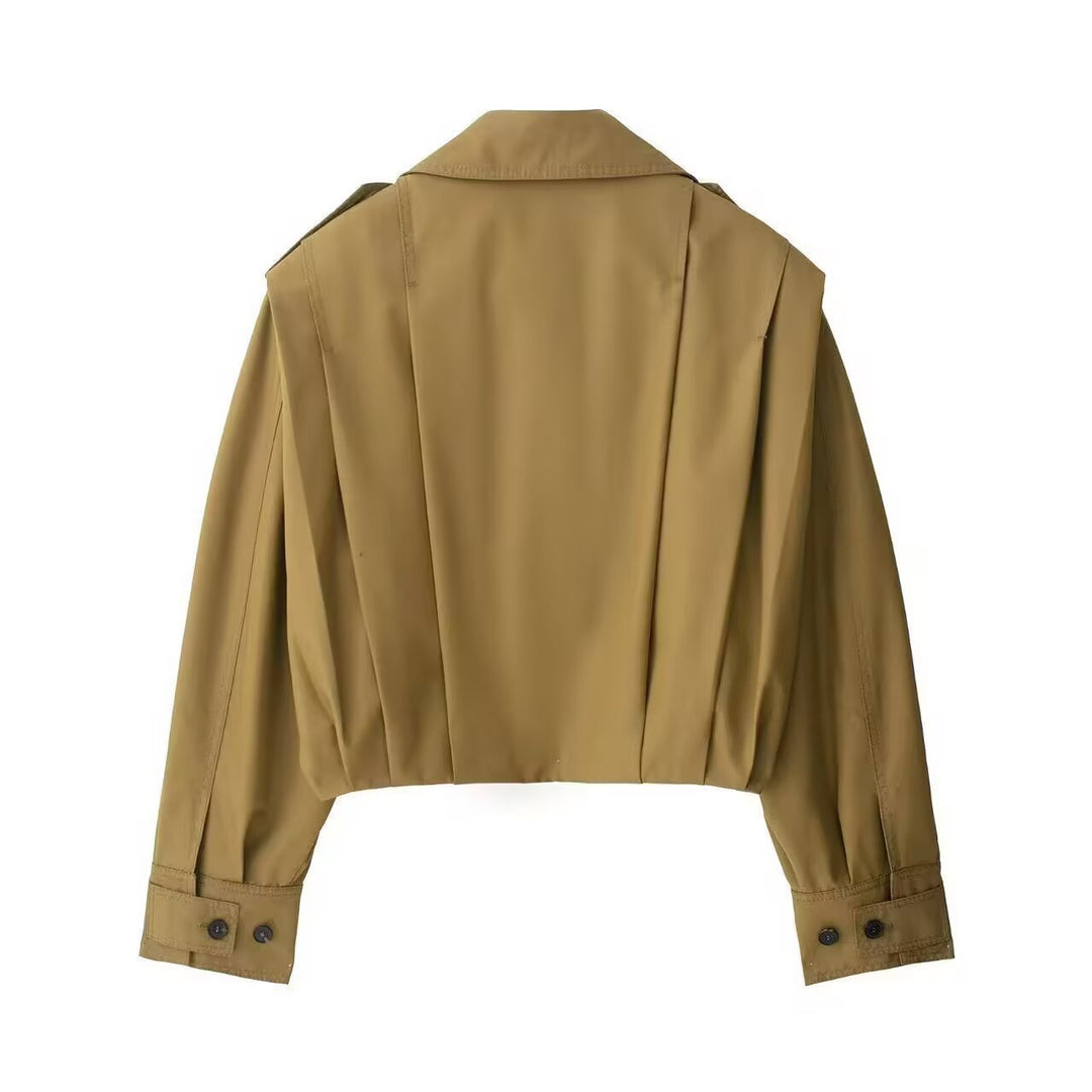 Damen Kurzgeschnittene Trench‑Blousonjacke mit Kellerfalten und Schulterpatten Drune
