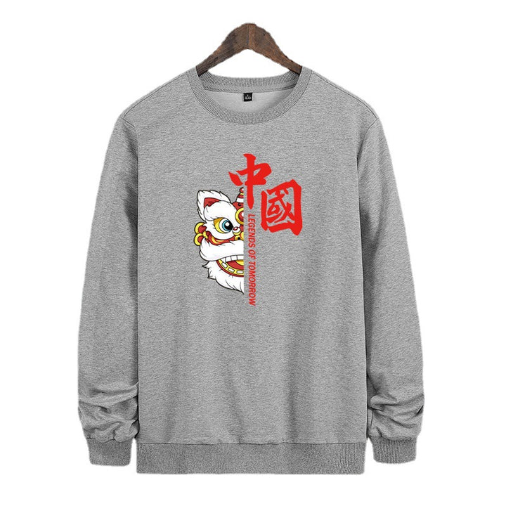 Herren Sweatshirt mit traditionellem Löwentanz‑Motiv und Rundhalsausschnitt Drune