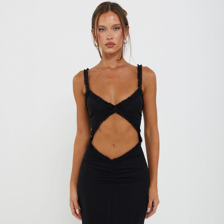 Damen Figurbetontes Wickelkleid mit raffinierten Cut-Outs und Rüschendetails Drune