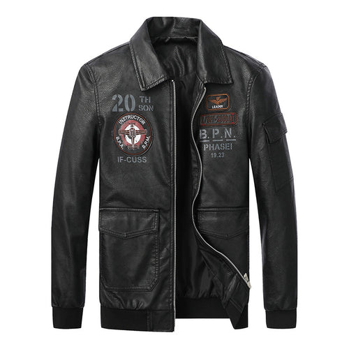 Herren Pilotenjacke aus Kunstleder mit Emblem-Patches, Pattentaschen und Rippbündchen Drune