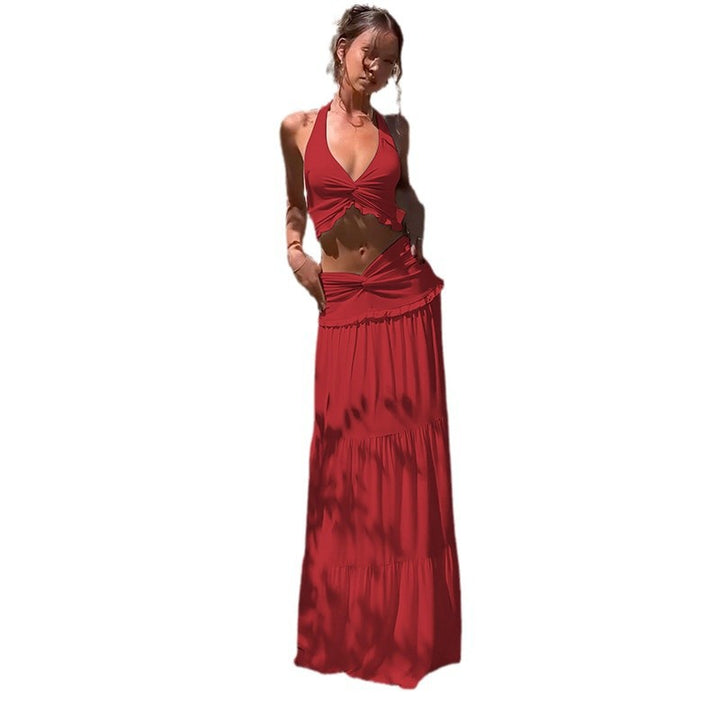 Damen Zweiteiliges Sommerkleid mit raffiniertem Oberteil und fließendem Rock Drune