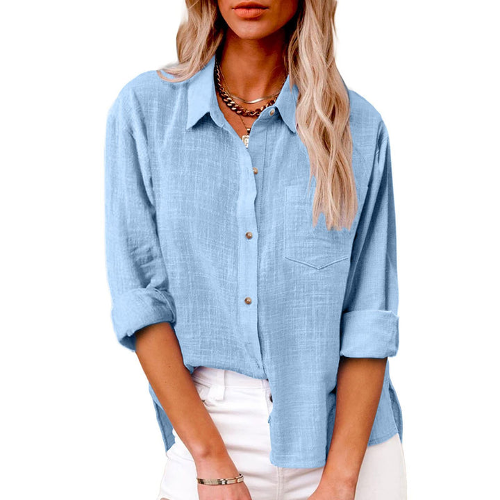 Damen nan oversized Leinen-Baumwollmix Hemdbluse mit Brusttasche und krempelbaren Ärmeln Drune