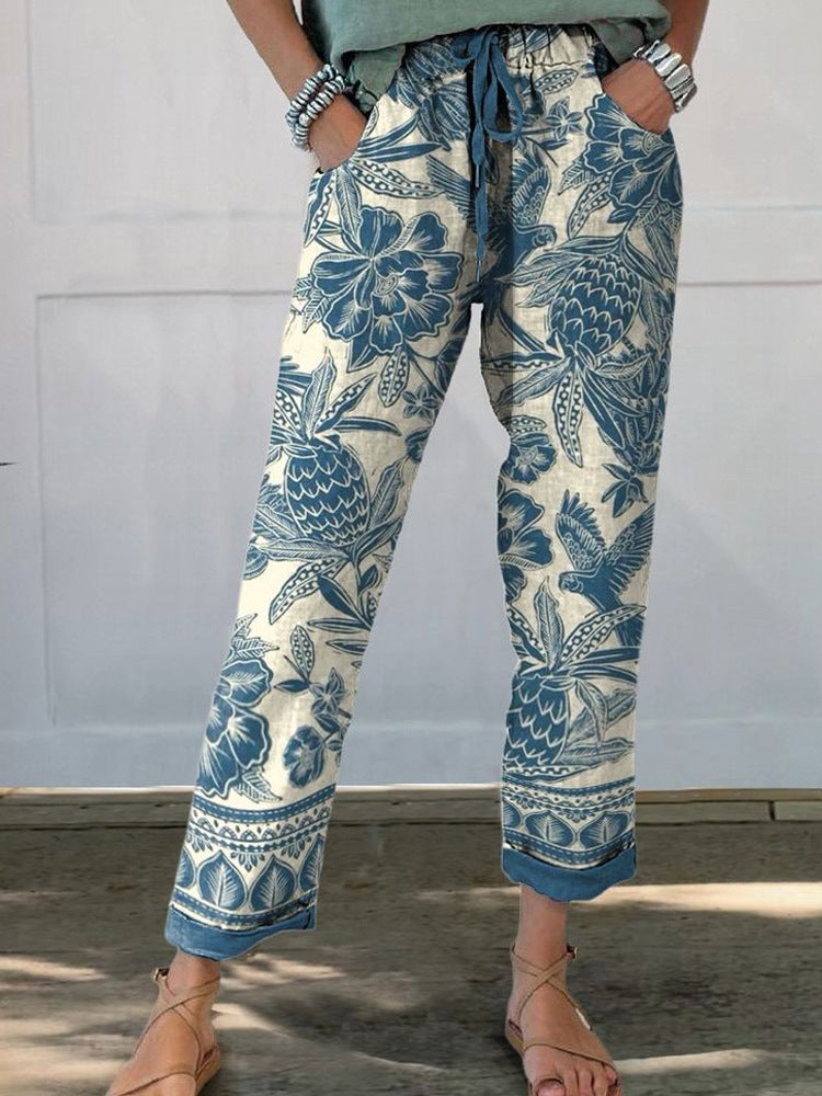 Damen Blütenbedruckte Chinohose Drune
