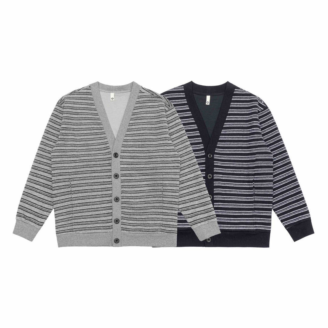 Herren Gestreifte Knopfcardigan mit V‑Ausschnitt, Eingrifftaschen und Rippenbündchen Drune
