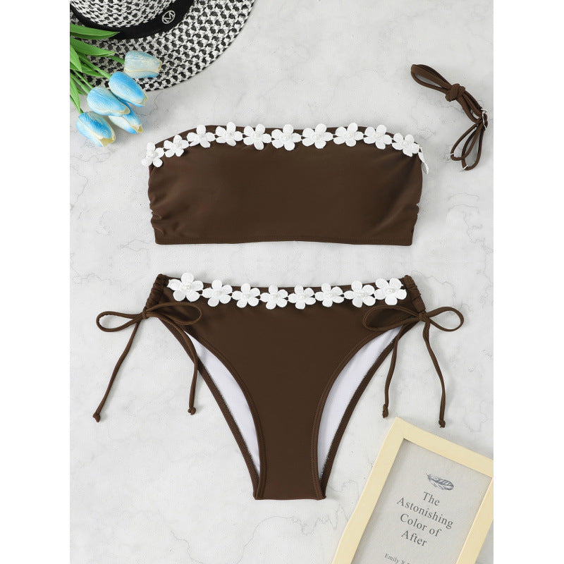Damen Bandeau-Bikini mit floralen Akzenten Drune