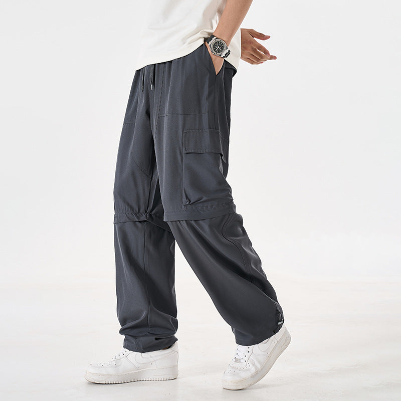 Herren wandelbare Cargo-Zip-Hose mit abnehmbaren Oberschenkeln, großformatigen Pattentaschen und elastischem Kordelbund Drune