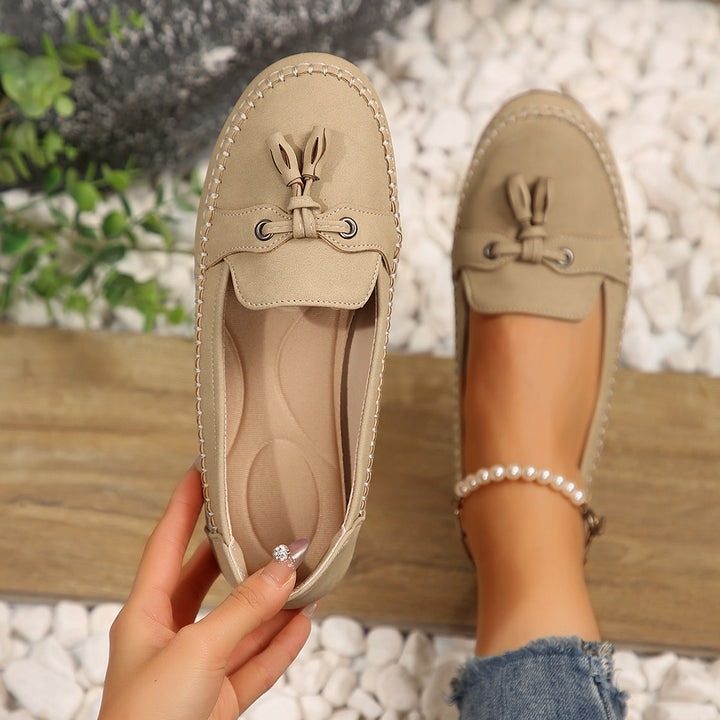 Damen nan klassische Mokassin-Loafer mit Quasten, Handnahtdetail und profilierter Gummisohle Drune