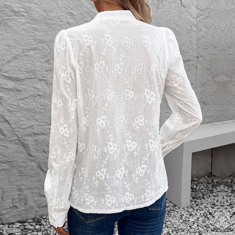 Damen Elegante Bluse mit floralen Stickereien Drune
