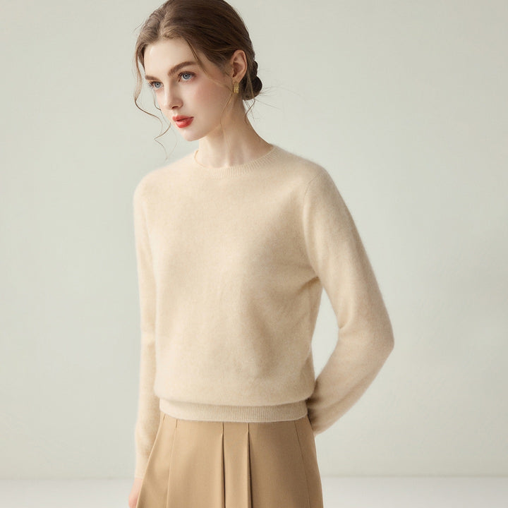Damen Leichter Rundhalspullover aus Kaschmir‑Look mit extrafeinem Flor und geripptem Saum Drune