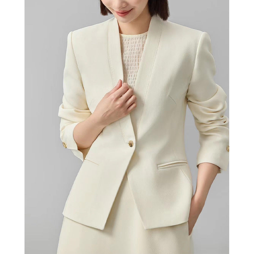 Damen Figurbetonter Ein-Knopf-Blazer mit minimalistischer V-Front und Einschubtaschen Drune