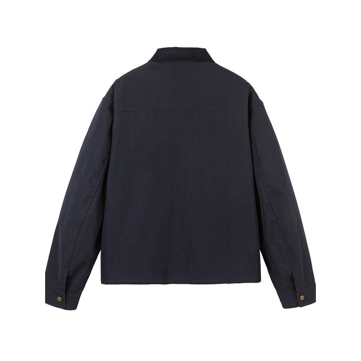 Herren Kurze Boxy-Workerjacke aus robustem Canvas mit Cordkragen und verdeckter Druckknopfleiste Drune
