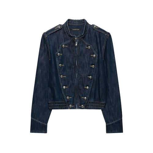 Damen Cropped Denim-Fieldjacke mit dekorischer Doppelreihe und Stehkragen Drune