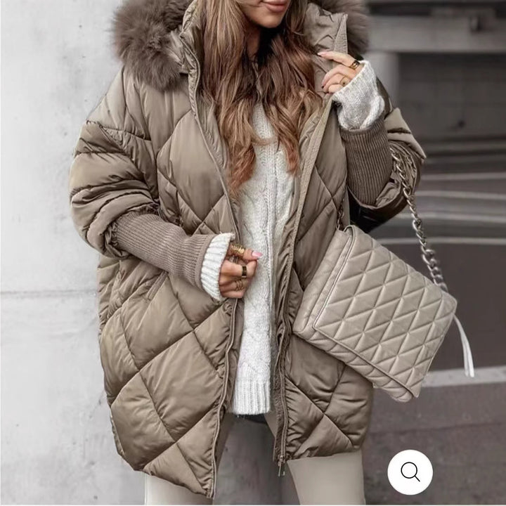 Damen gestepptes Winterparka mit abnehmbarer Kapuze Drune