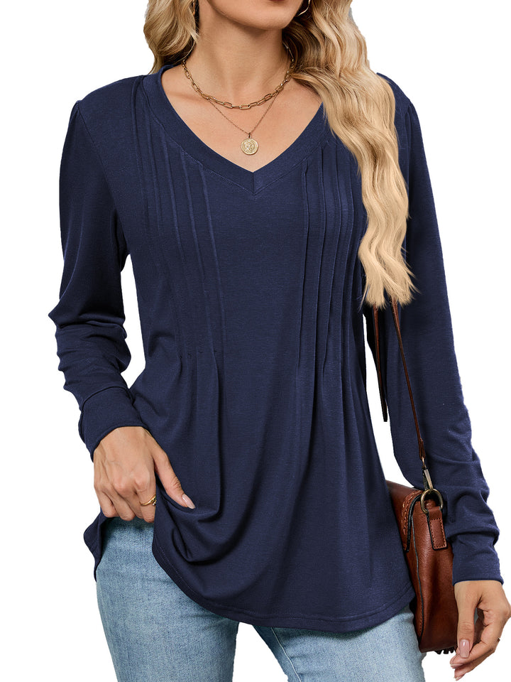 Damen Viskose Blusenshirt mit eleganten Falten und V-Ausschnitt Drune