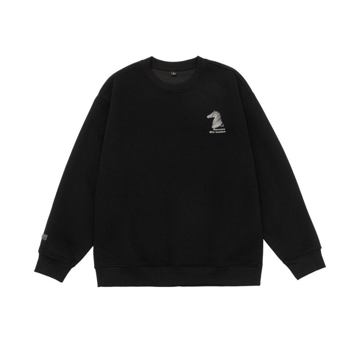 Unisex Oversize‑Sweatshirt mit gesticktem Schachritter‑Logo und gerippten Bündchen Drune