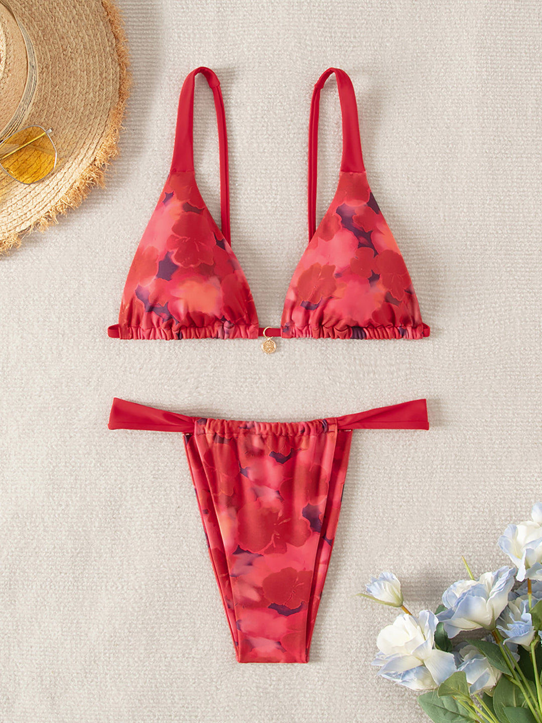 Damen Triangel-Bikini mit verspieltem Palmenmuster Drune