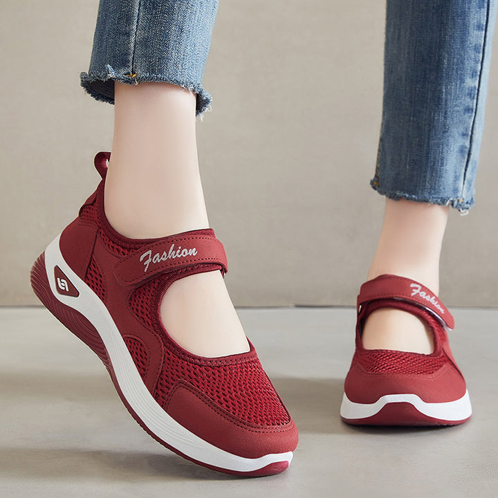 Damen nan atmungsaktiver Mary-Jane Walking-Schuh mit Klettverschluss, nahtlosem Mesh-Obermaterial und stoßdämpfender Leichtsohle Drune