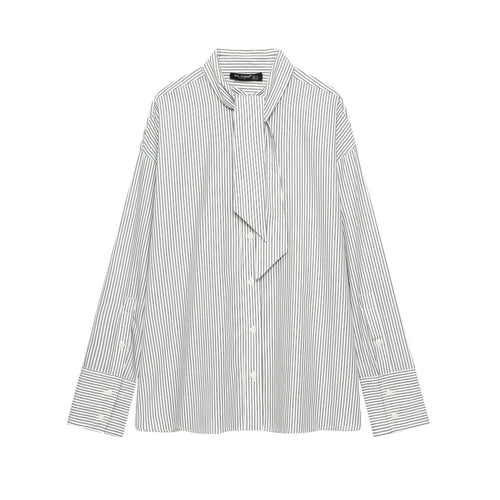 Damen nan gestreifte Bluse mit Schluppe, verdeckter Knopfleiste und Oversize-Schnitt Drune