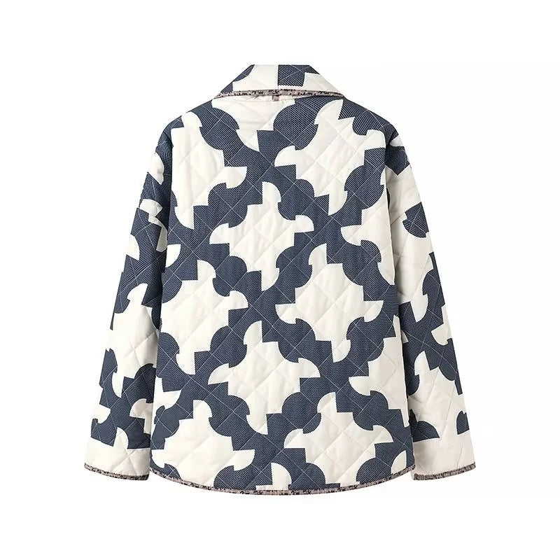 Damen Gequiltete Oversize-Jacke mit Patchworkmuster und weiter Kimono-Ärmel Drune