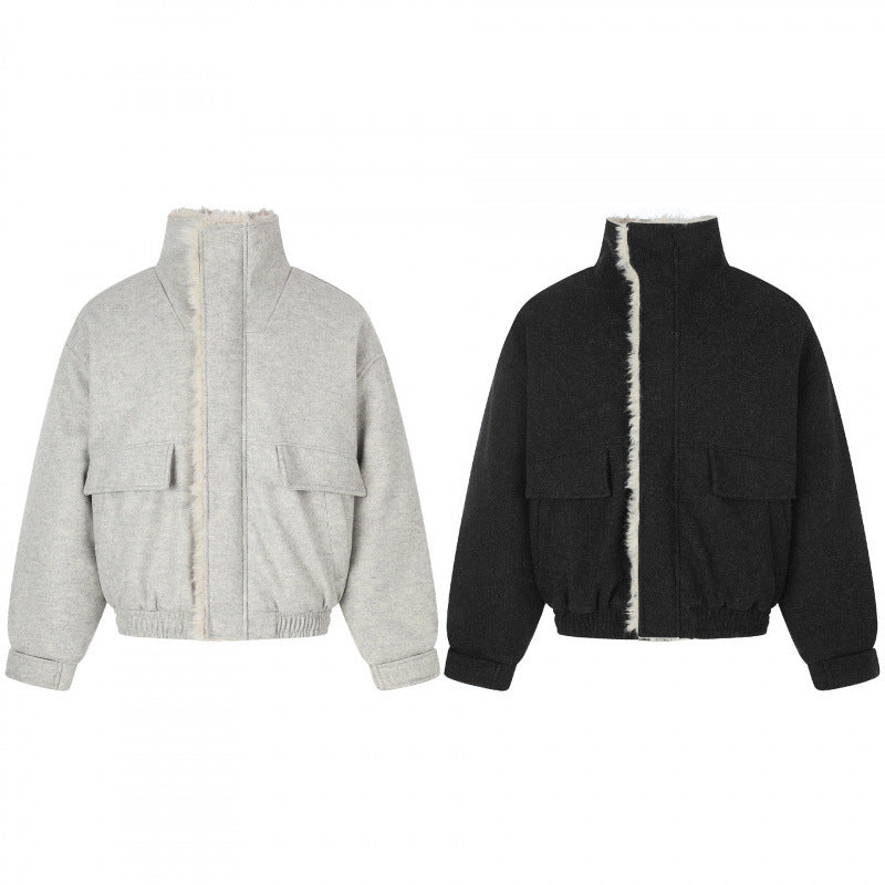 Damen Kurzer Wollmix‑Blouson im Flight‑Style mit Teddyfutter und aufgesetzten Pattentaschen Drune