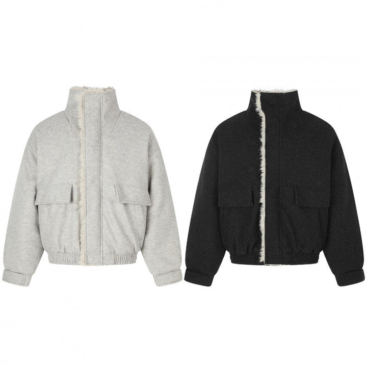 Damen Kurzer Wollmix‑Blouson im Flight‑Style mit Teddyfutter und aufgesetzten Pattentaschen Drune