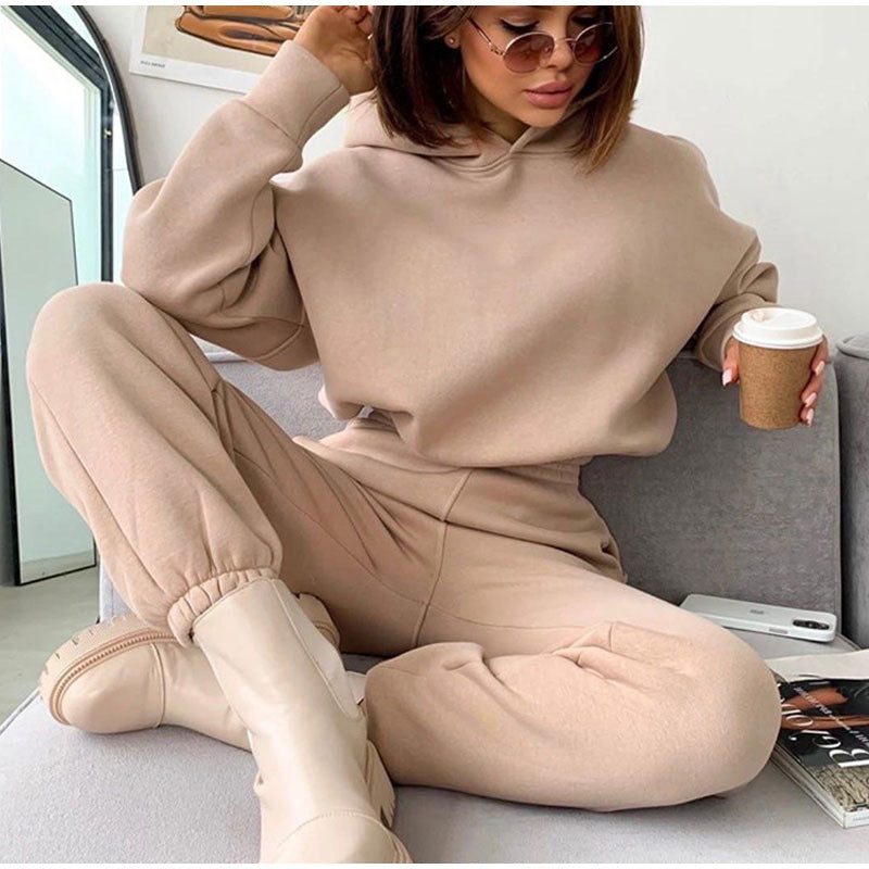 Damen nan kuscheliges Lounge-Set mit Kapuzenpullover und hoher Taillen-Jogginghose Drune