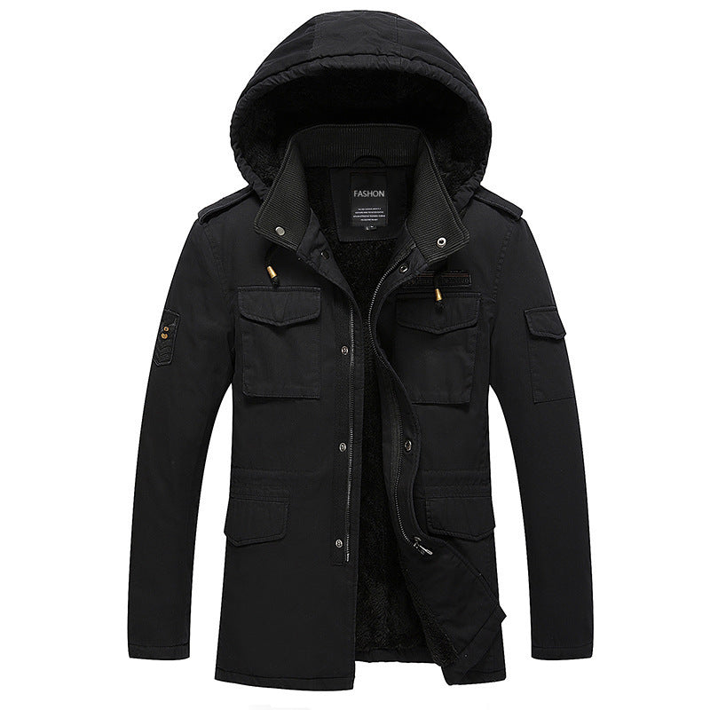 Herren Utility-Parka mit wärmender Teddyfleece-Innenlage, Kapuze und Multifunktions-Taschen Drune