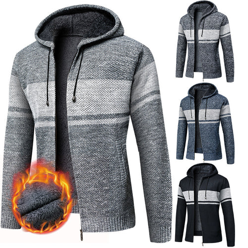 Herren Gefütterte Strick-Kapuzenjacke mit Teddyfleece-Innenseite und Frontreißverschluss Drune